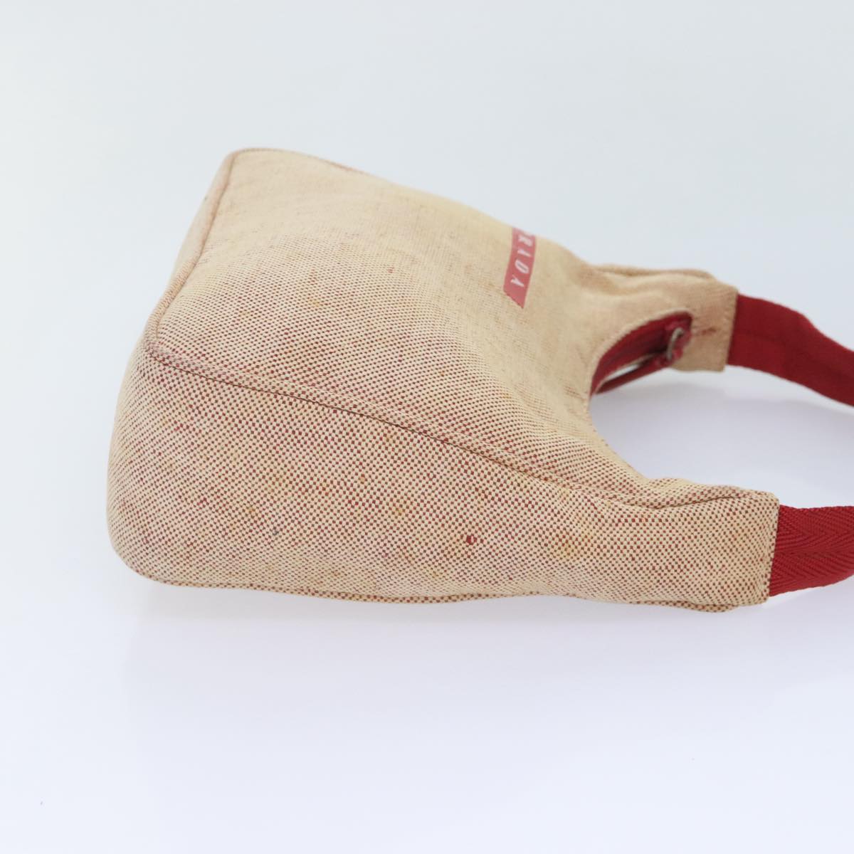 Luxury Prada Sports Hand Bag Canvas Beige Red  91403