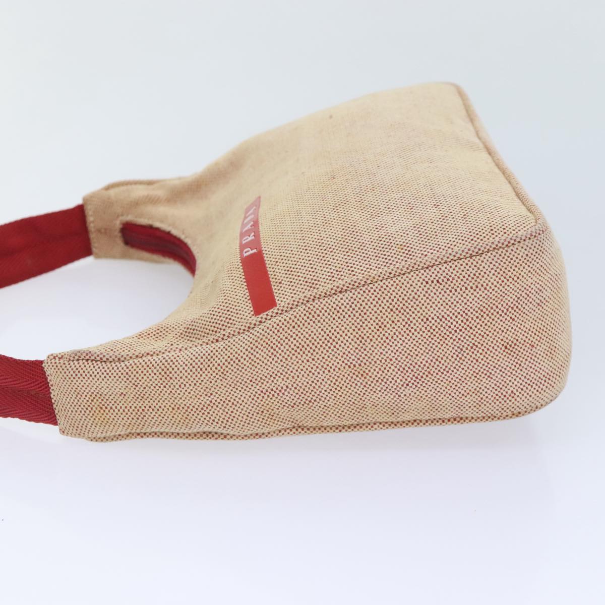 Luxury Prada Sports Hand Bag Canvas Beige Red  91403
