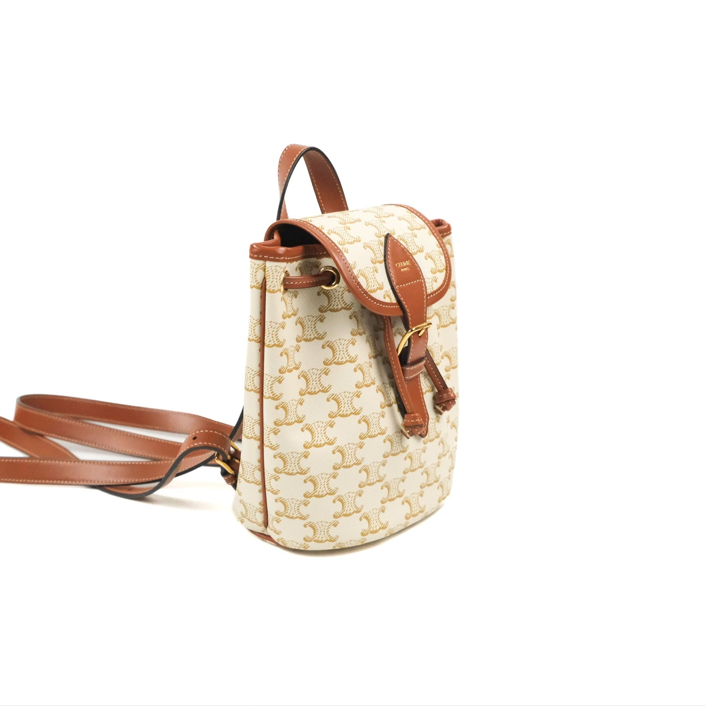 Celine Mini Floco Backpack Triomphe Canvas White Tan Calfskin