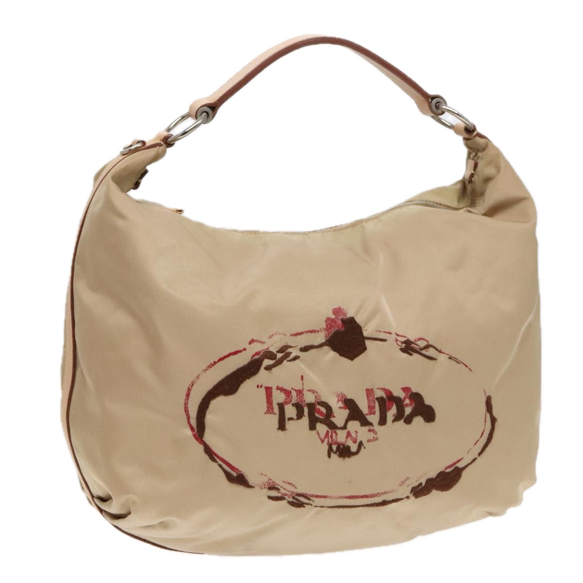 Luxury Prada Shoulder Bag Nylon Leather Beige Silver  91407