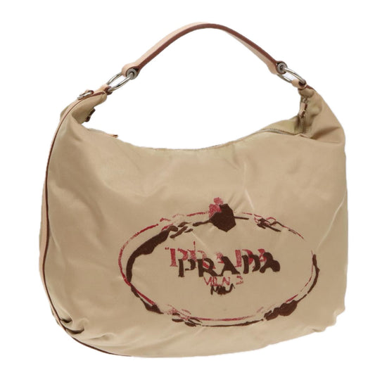 Luxury Prada Shoulder Bag Nylon Leather Beige Silver  91407