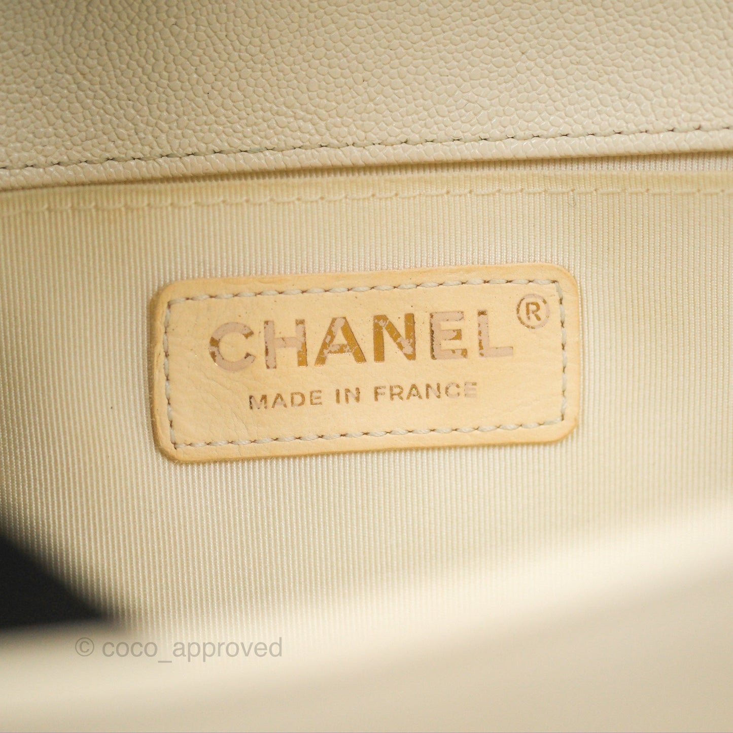 Chanel Medium Boy Quilted Ivory Caviar Aged Gold Hardware