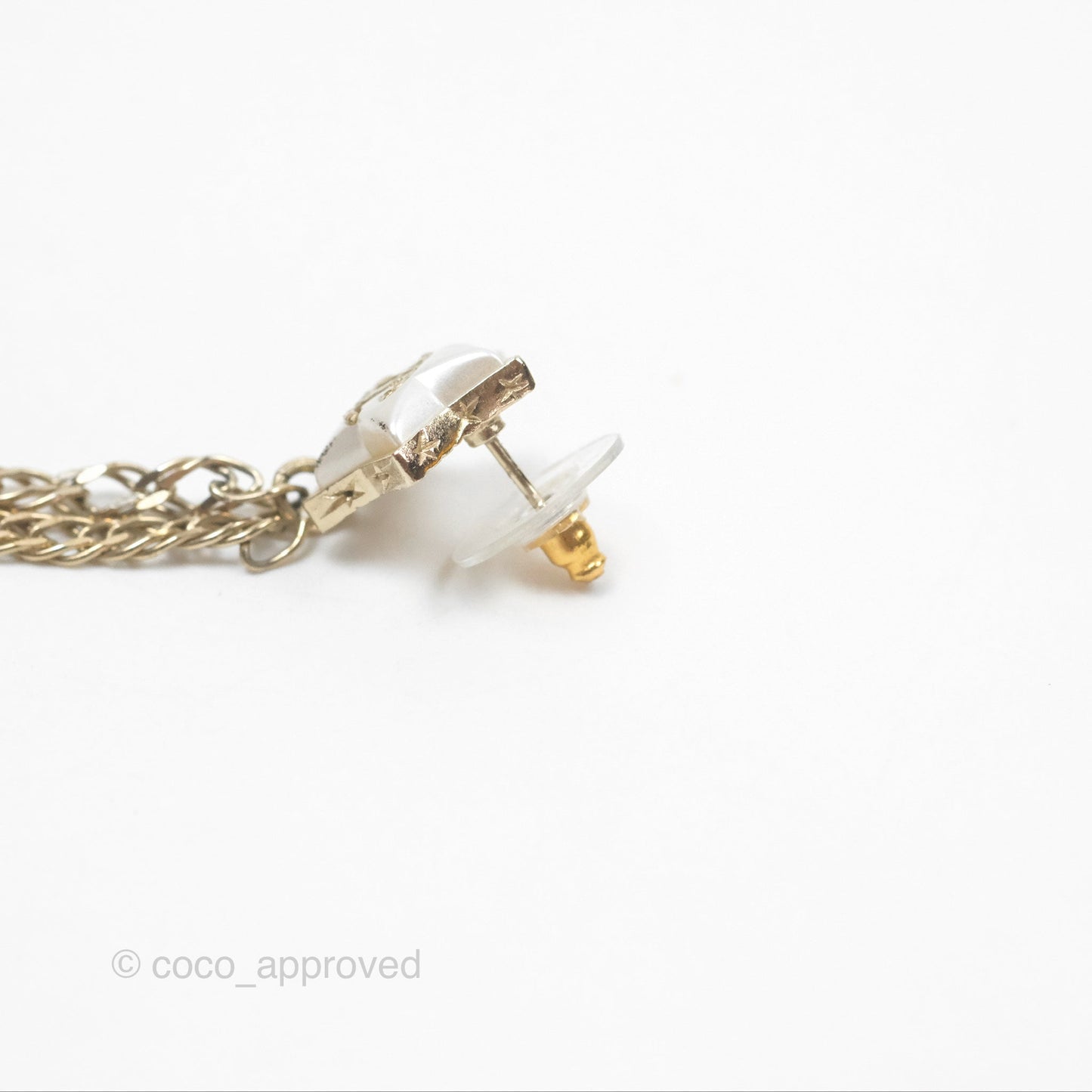 Chanel Star Crystal CC Pearl Ball Drop Earrings Gold Tone 19K