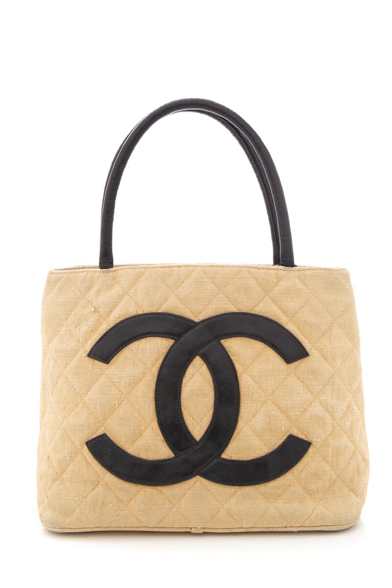 Luxury Chanel Vintage 1991 Beige Cloth Cambon Tote