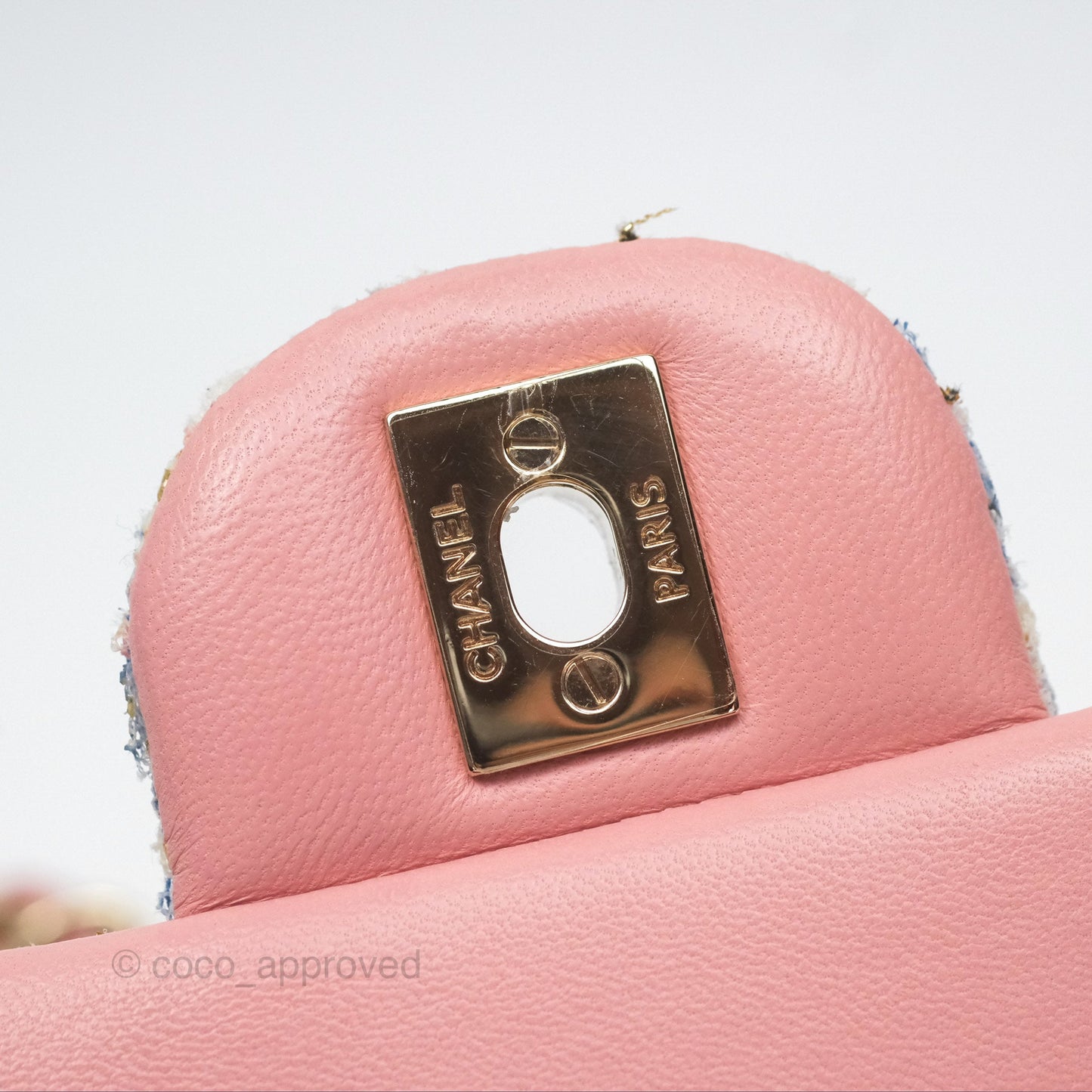 Chanel Mini Rectangular Flap Pink/ Blue/ Gold Tweed Gold Hardware