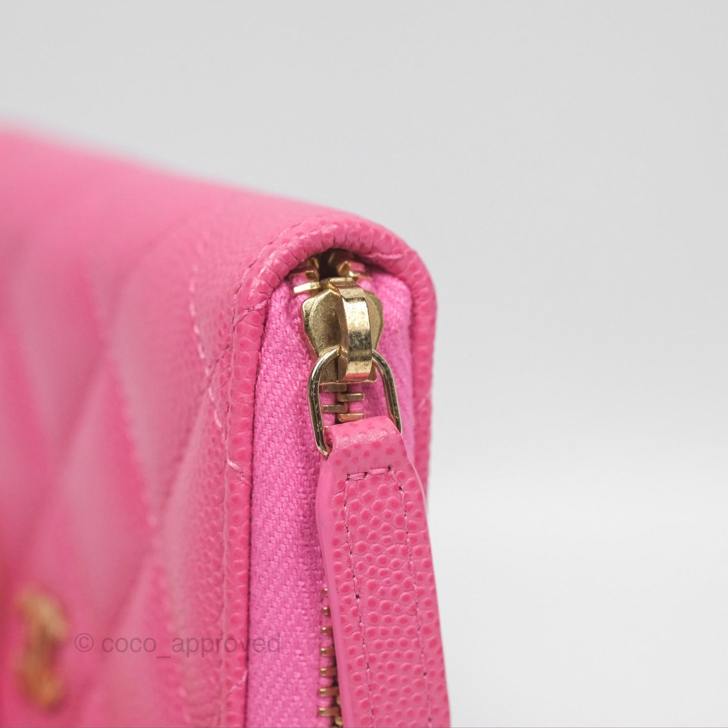 Chanel Quilted Zip Card Holder Pink Caviar Gold Hardware
