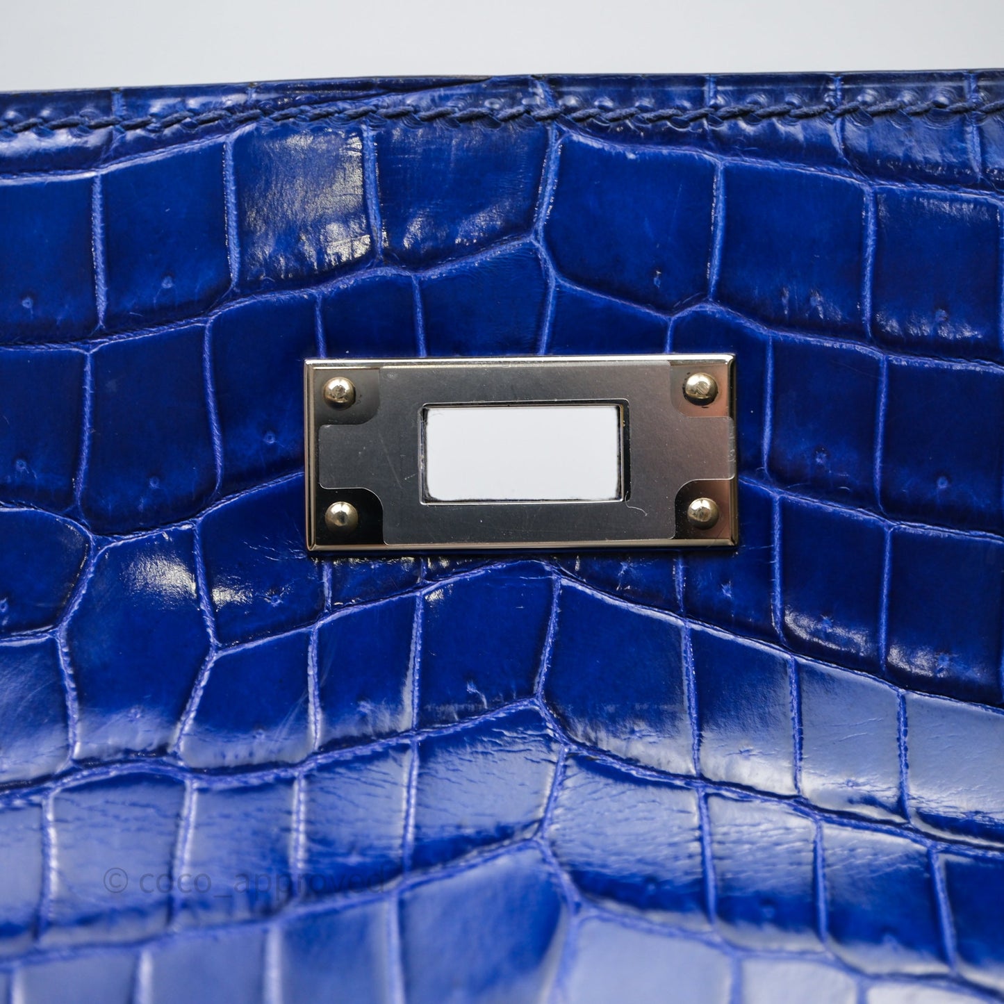 Hermès Kelly 28 Blue Croc Palladium Hardware