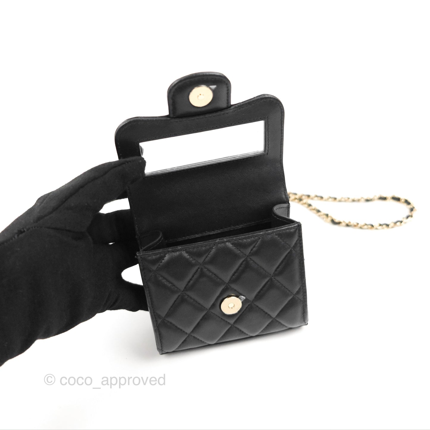 Chanel Mini Handle Clutch With Chain Black Lambskin Gold Hardware
