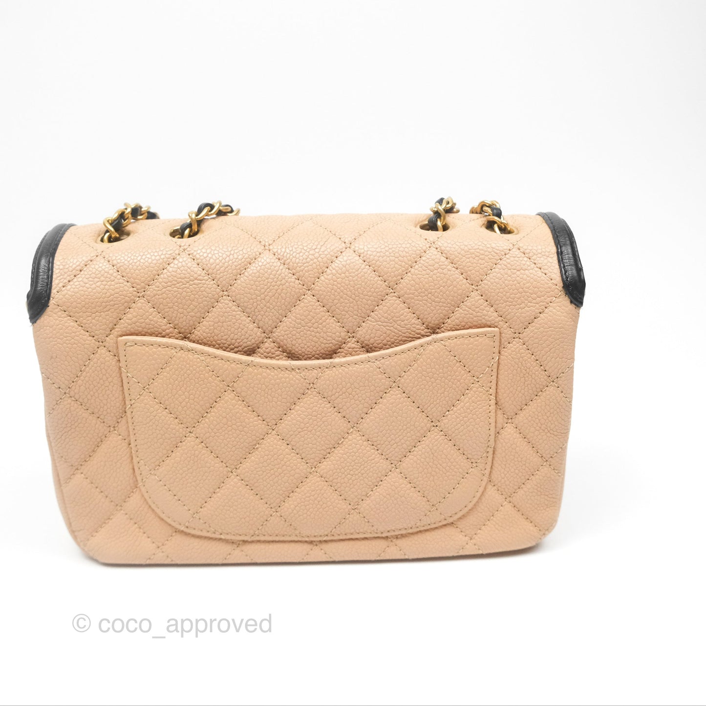 Chanel Small CC Filigree Flap Quilted Beige Black Caviar