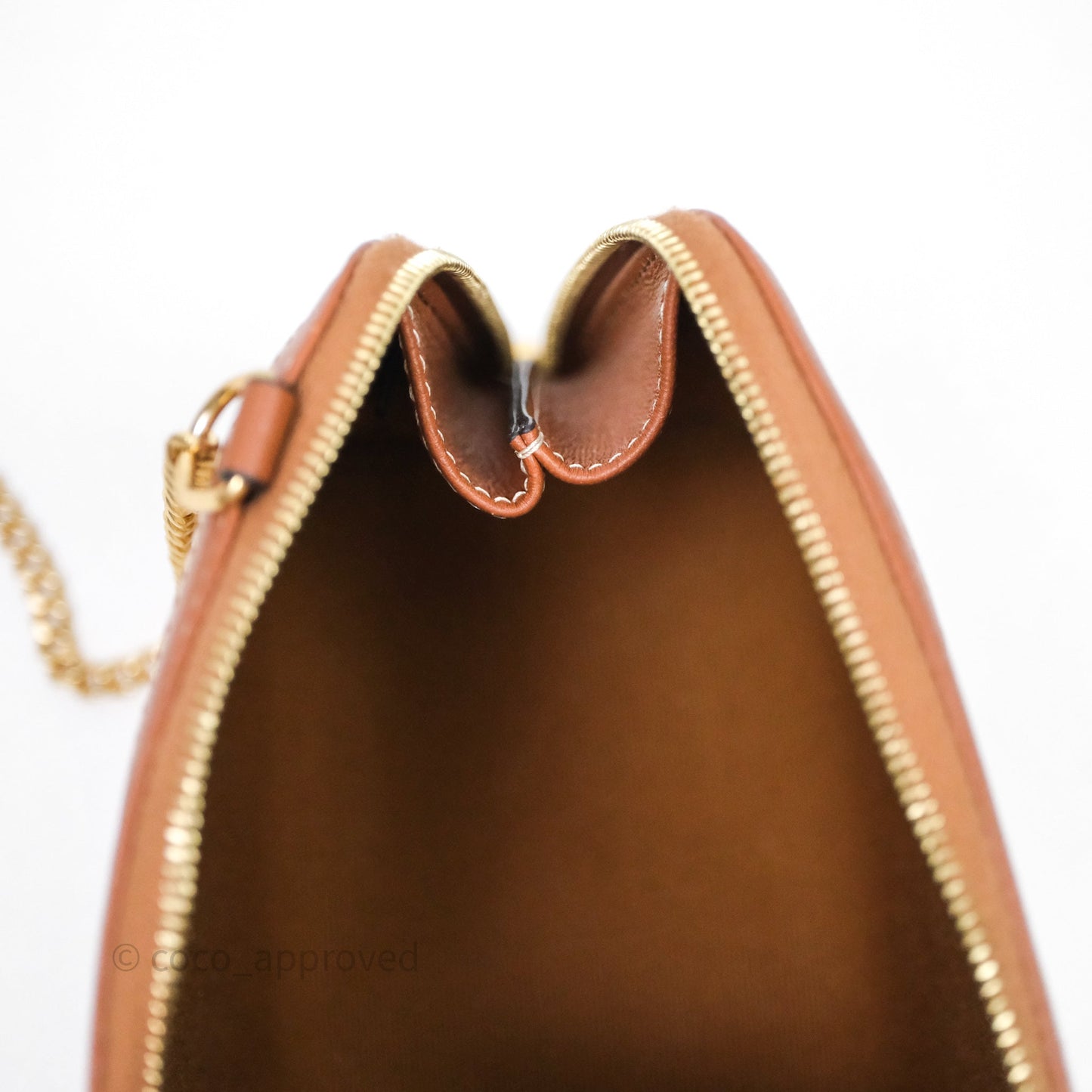 Celine Clutch With Chain Triomphe Canvas Lambskin White/Tan