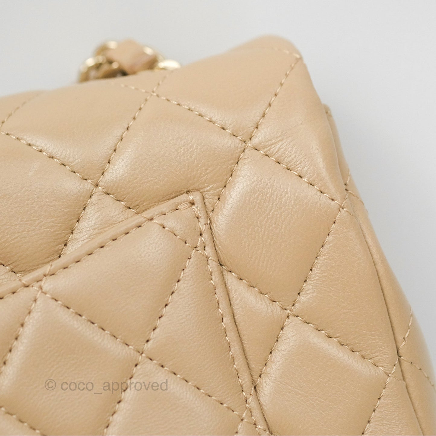Chanel Mini Rectangular Quilted Beige Lambskin Gold Hardware