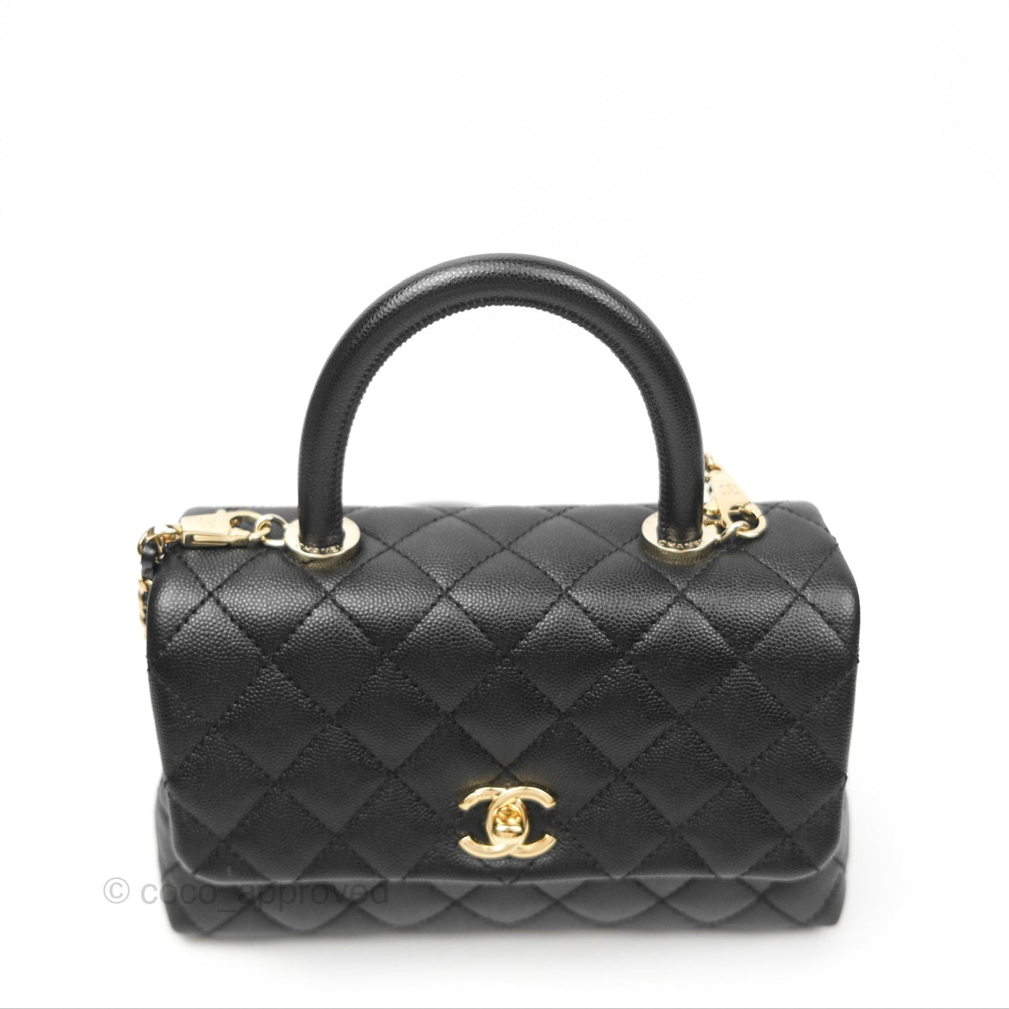 Chanel Small Quilted Coco Handle Black Caviar Gold Hardware