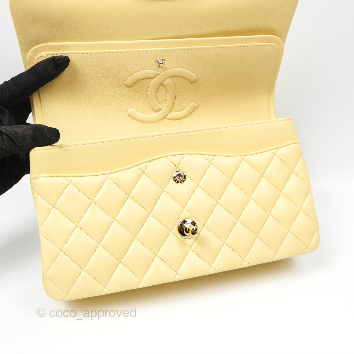 Chanel Classic M/L Medium Flap Quilted Yellow Lambskin Gold Hardware