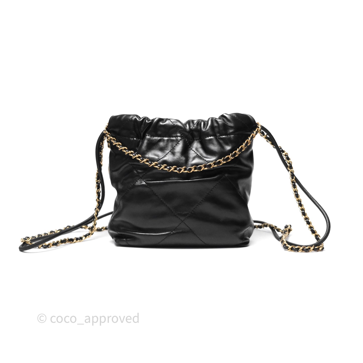 Chanel 22 Mini Bag Black Crumpled Calfskin Aged Gold Hardware