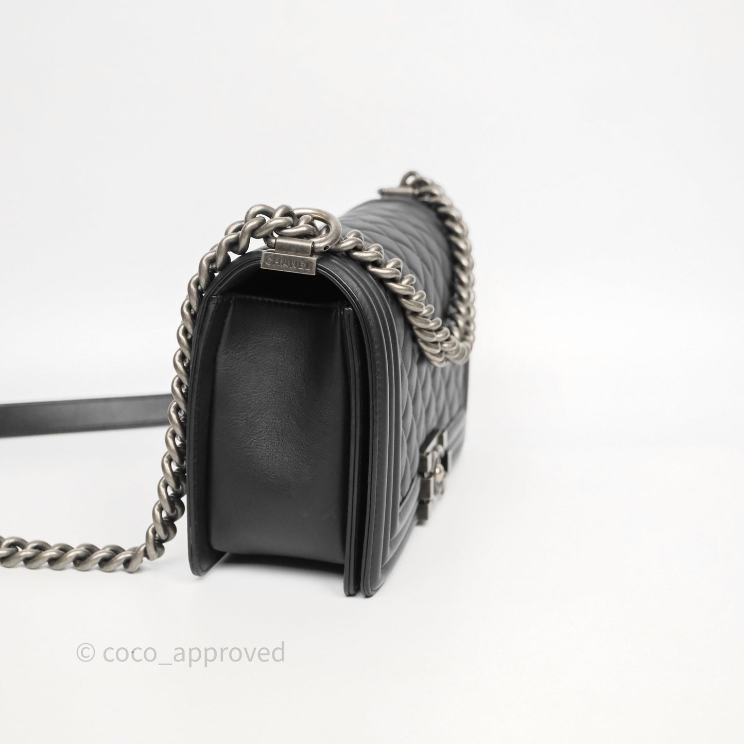 Chanel Quilted Medium Boy Black Calfskin Ruthenium Hardware