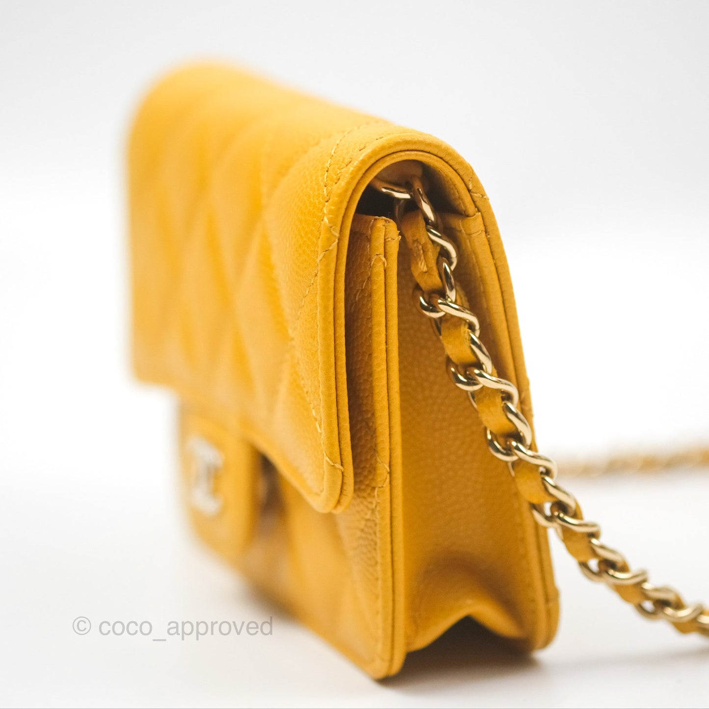 Chanel Mini Wallet With Chain Yellow Caviar Gold Hardware
