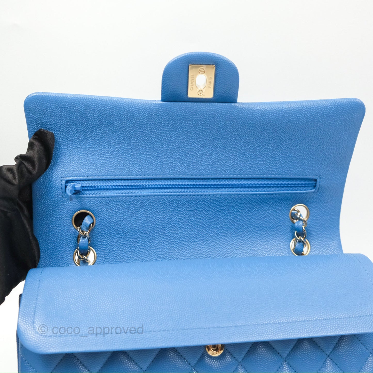 Chanel Classic M/L Medium Flap Quilted Blue Caviar Gold Hardware