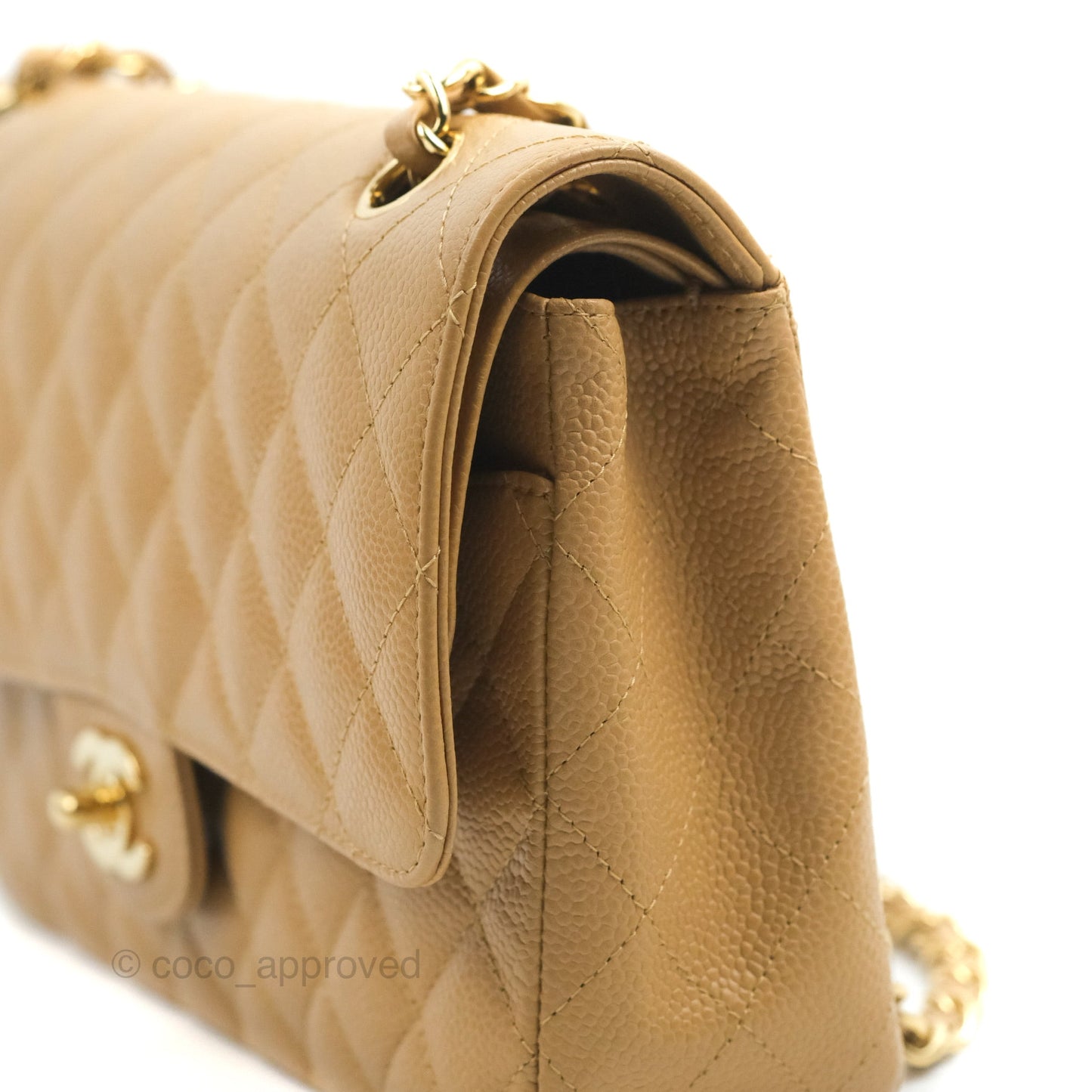 Chanel Quilted M/L Medium Flap Vintage Dark Beige Caviar 24K Gold Hardware