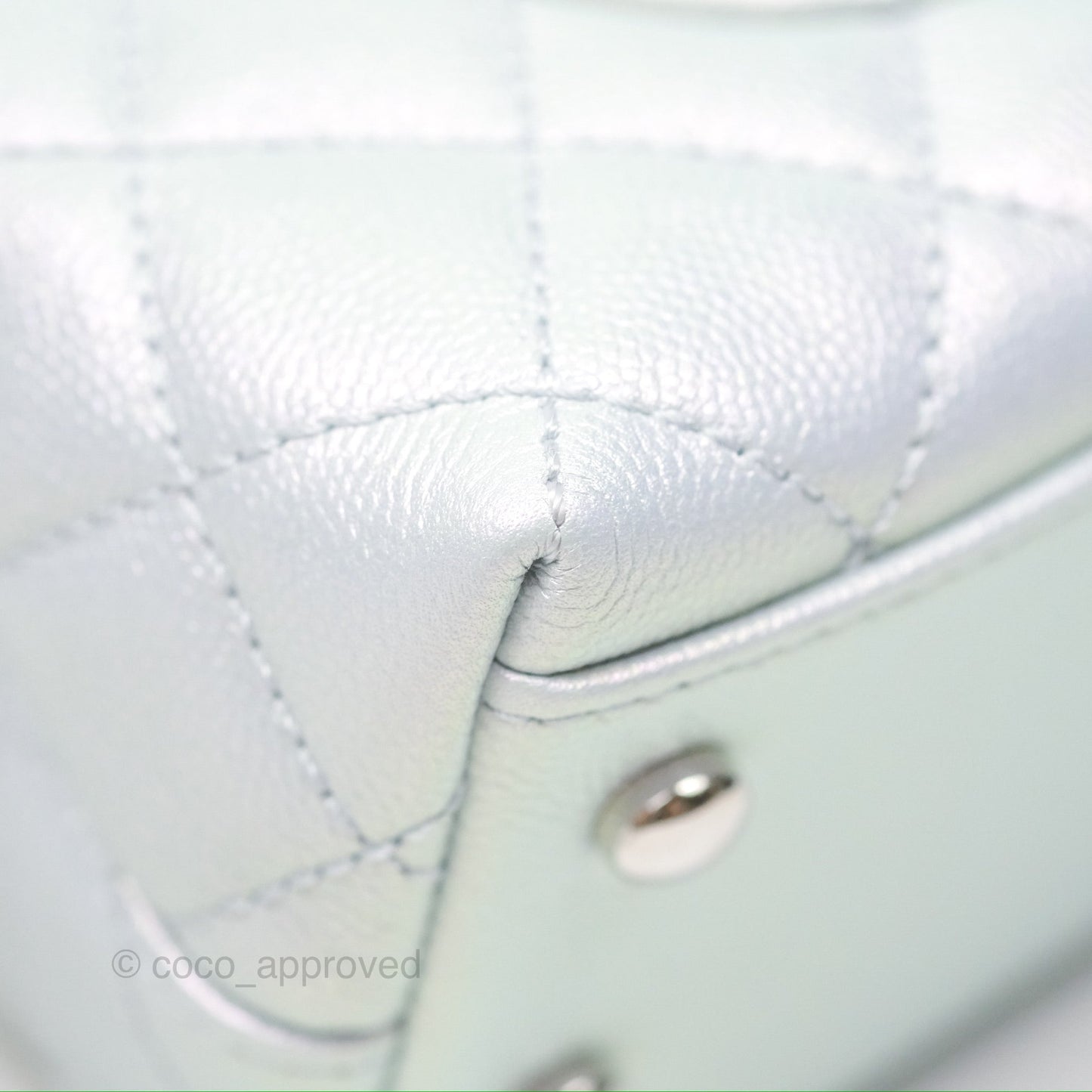 Chanel Mini Coco Handle Quilted Iridescent Light Blue Caviar Rainbow Hardware 21K