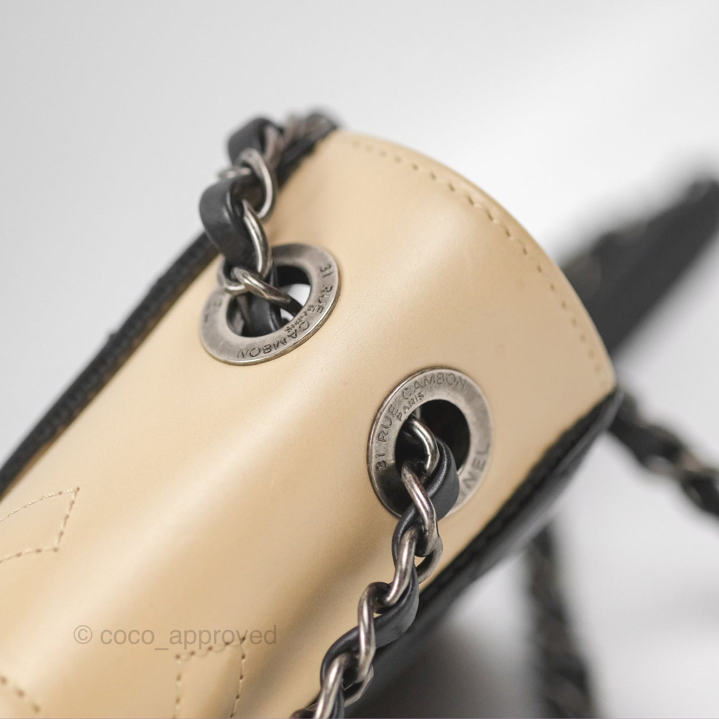 Chanel Quilted Ballerine Flap Light Beige Black Calfskin Ruthenium Hardware