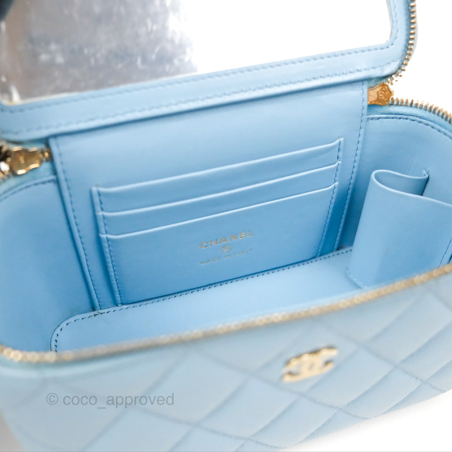 Chanel Vanity with Chain Blue Caviar Aged Gold Hardware