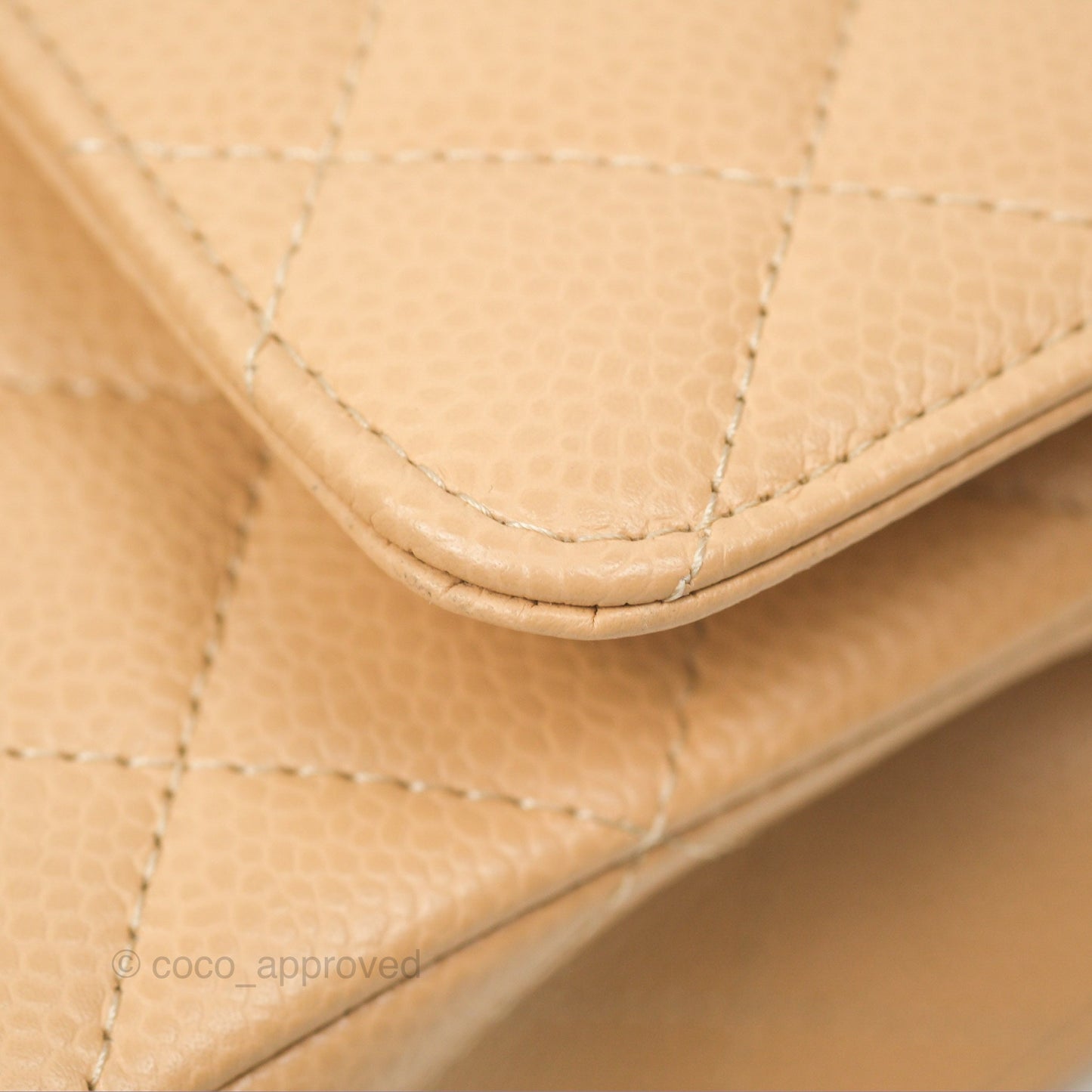 Chanel Classic M/L Medium Flap Quilted Beige Caviar Silver Hardware