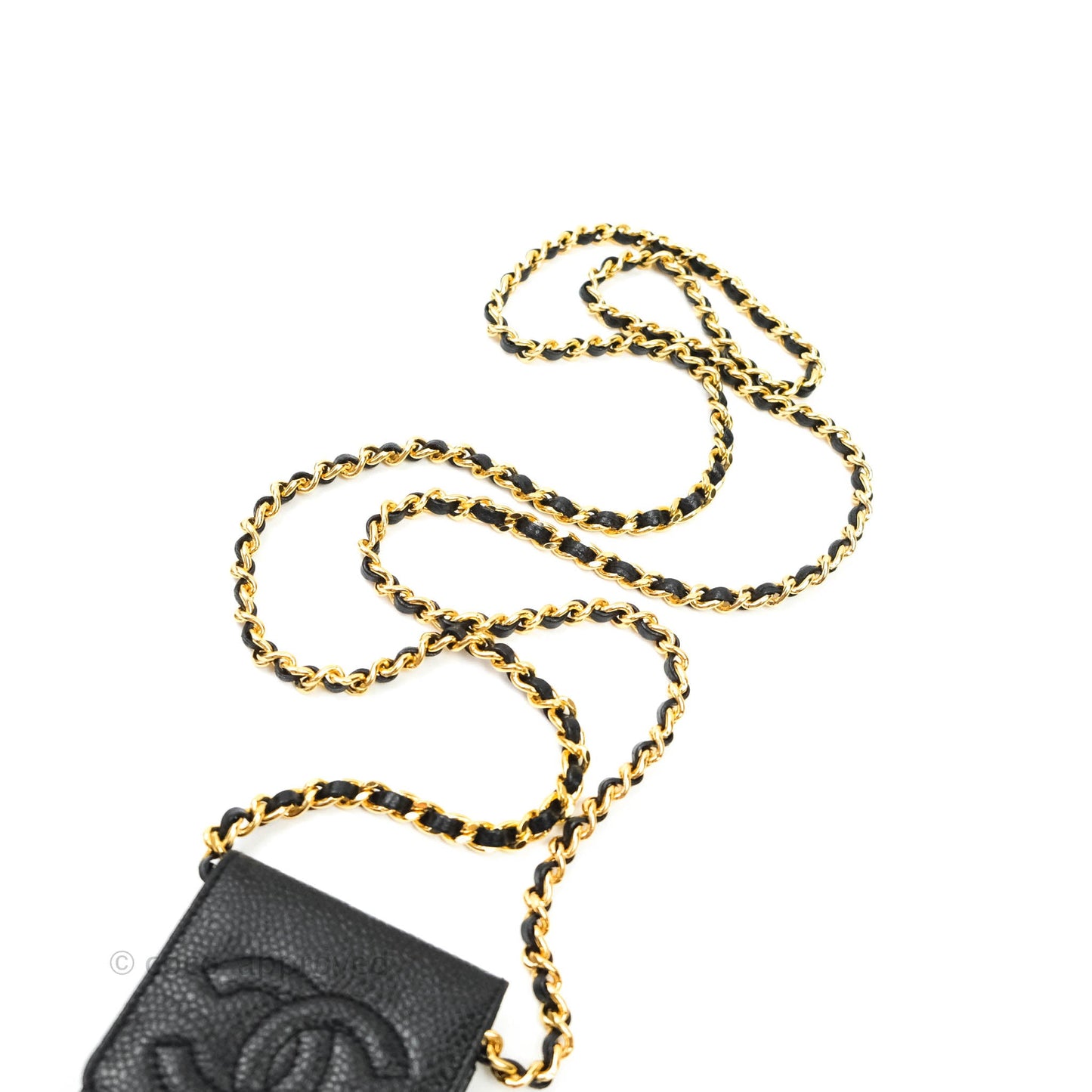 Chanel Vintage CC Caviar Black Phone Case With Chain Gold Hardware