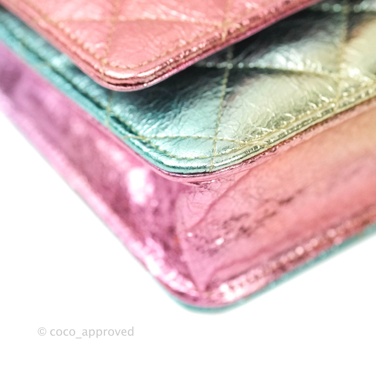Chanel Quilted Reissue Wallet On Chain WOC Metallic Rainbow Aged Calfskin Gold Hardware