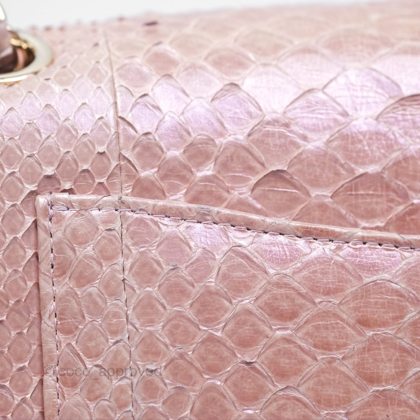 Chanel Classic M/L Medium Flap Quilted Iridescent Pink Python Gold Hardware