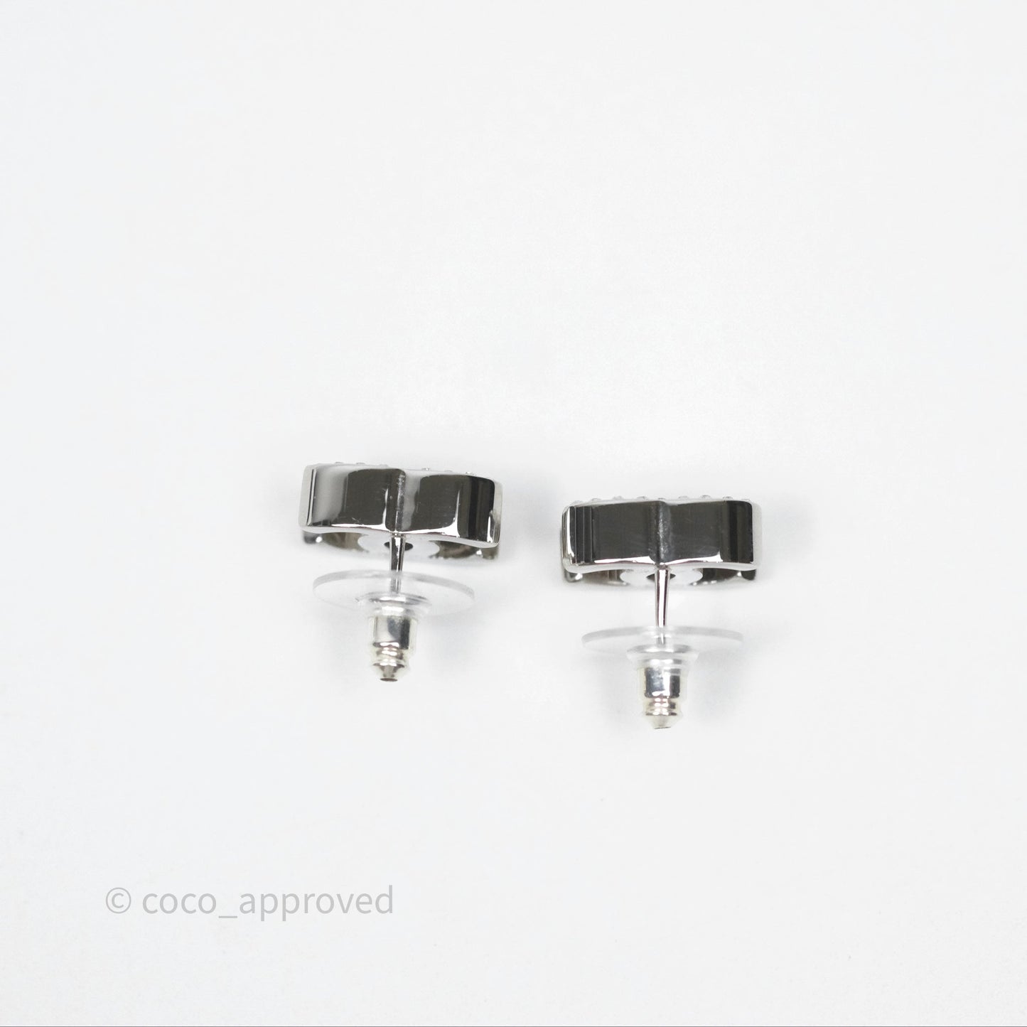 Chanel Crystal CC Earrings Silver Tone 25C