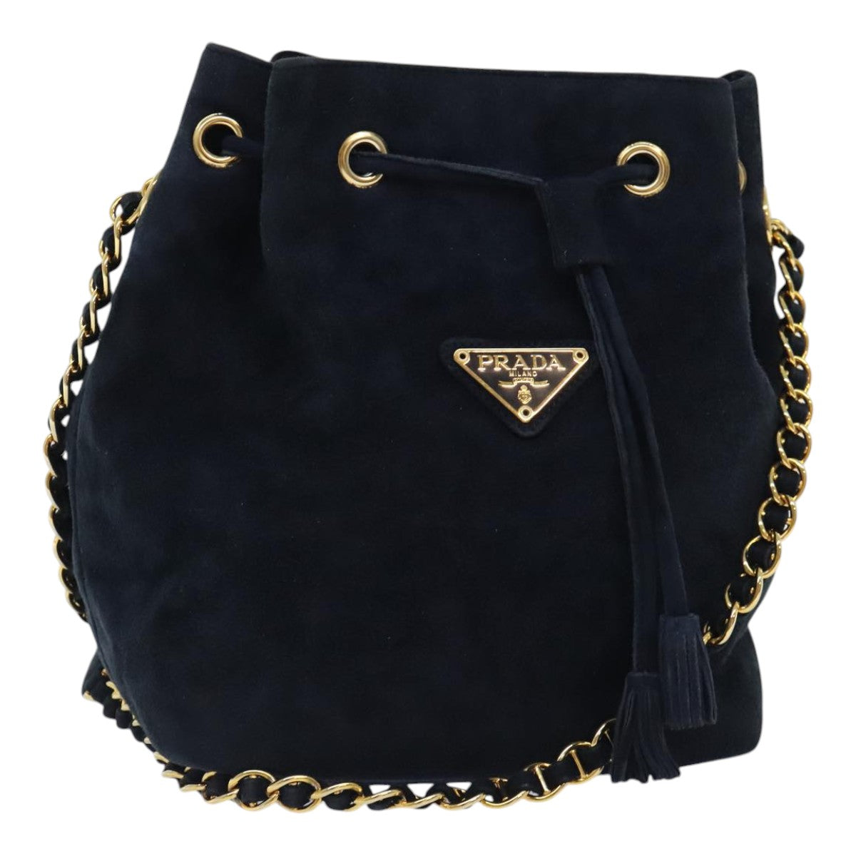 Luxury Prada Chain Shoulder Bag Suede Navy  91603