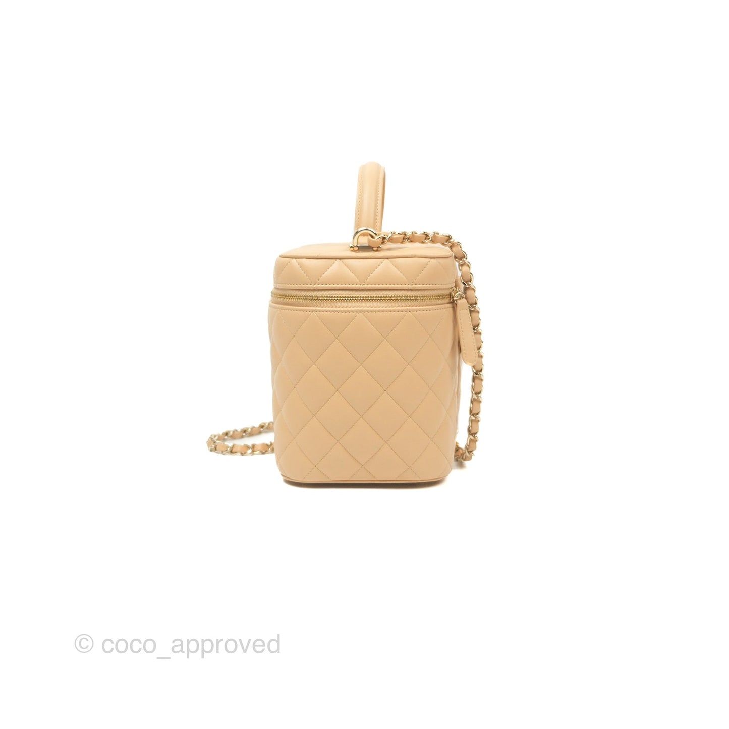 Chanel Small Quilted Top Handle Vanity Case Beige Lambskin Gold Hardware