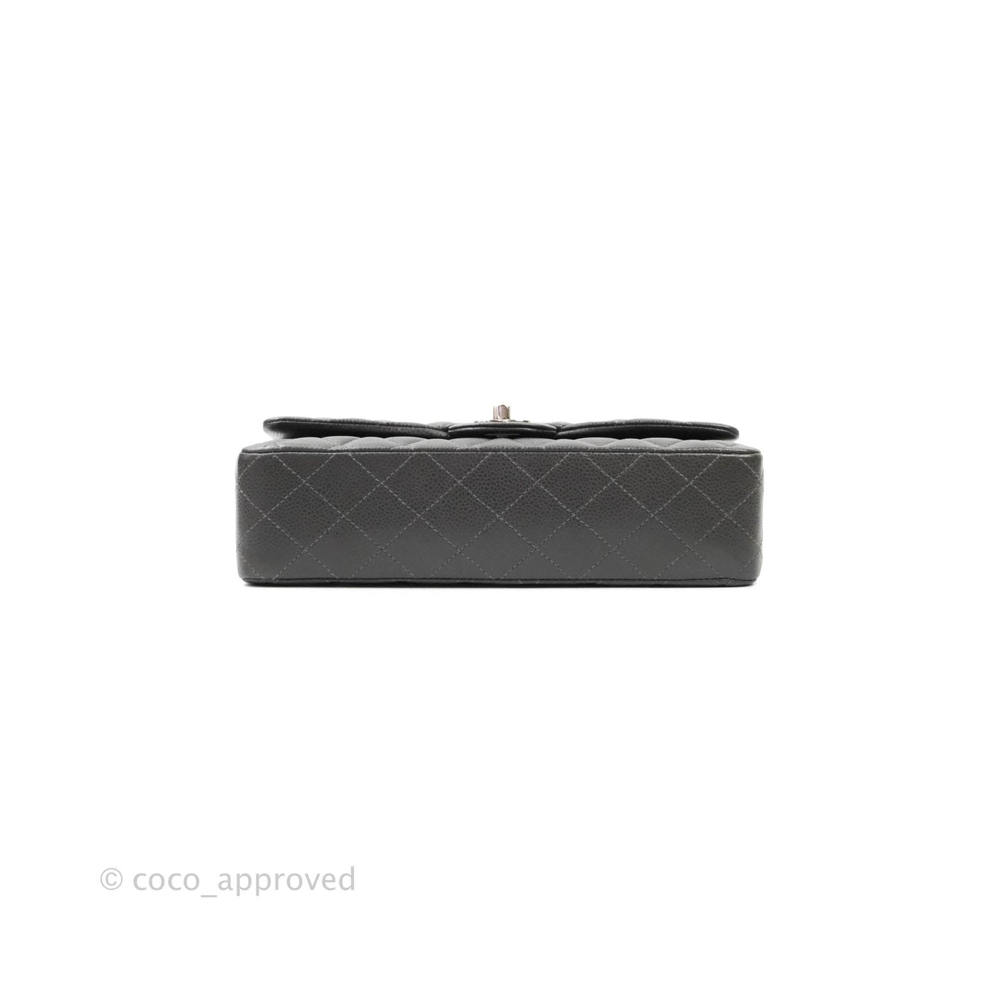 Chanel Quilted M/L Medium Double Flap Dark Grey Caviar Silver Hardware