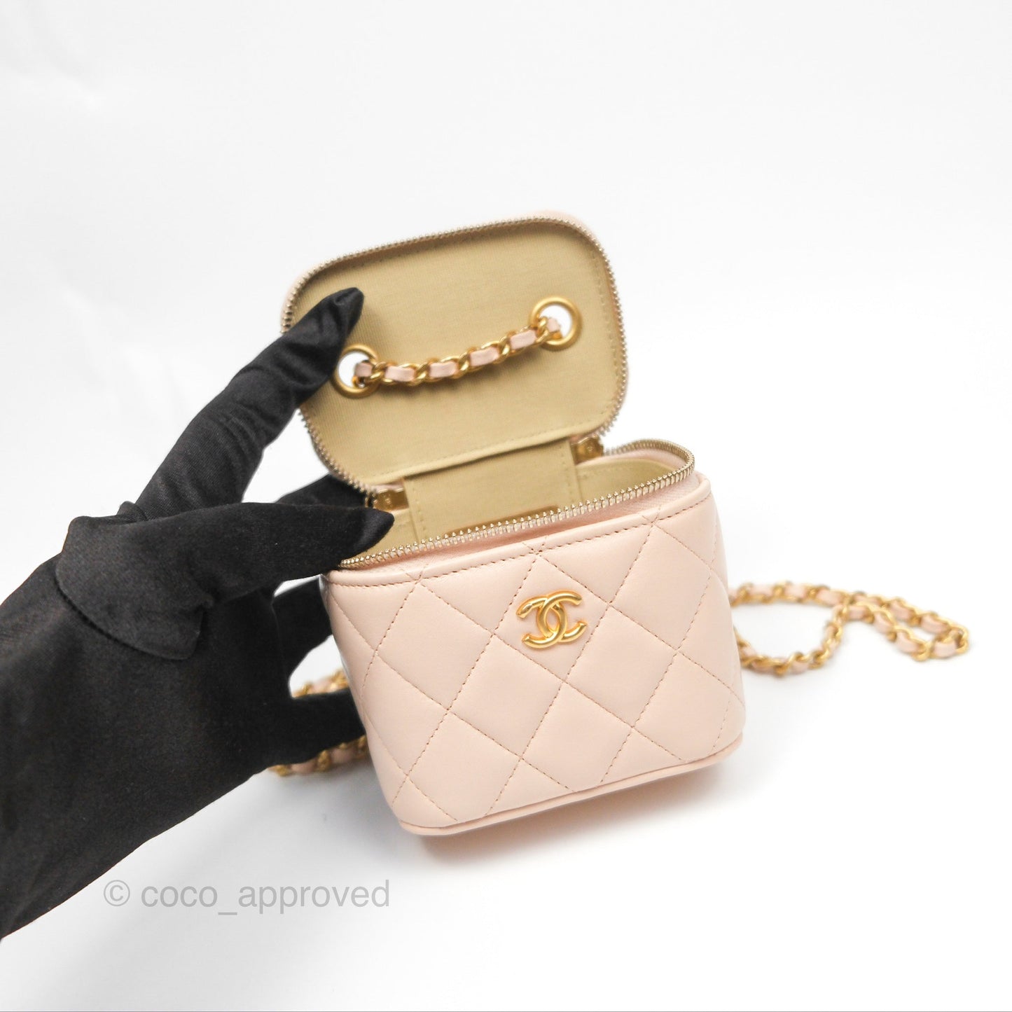 Chanel Classic Mini Pearl Crush Vanity With Chain Light Pink Lambskin Aged Gold Hardware