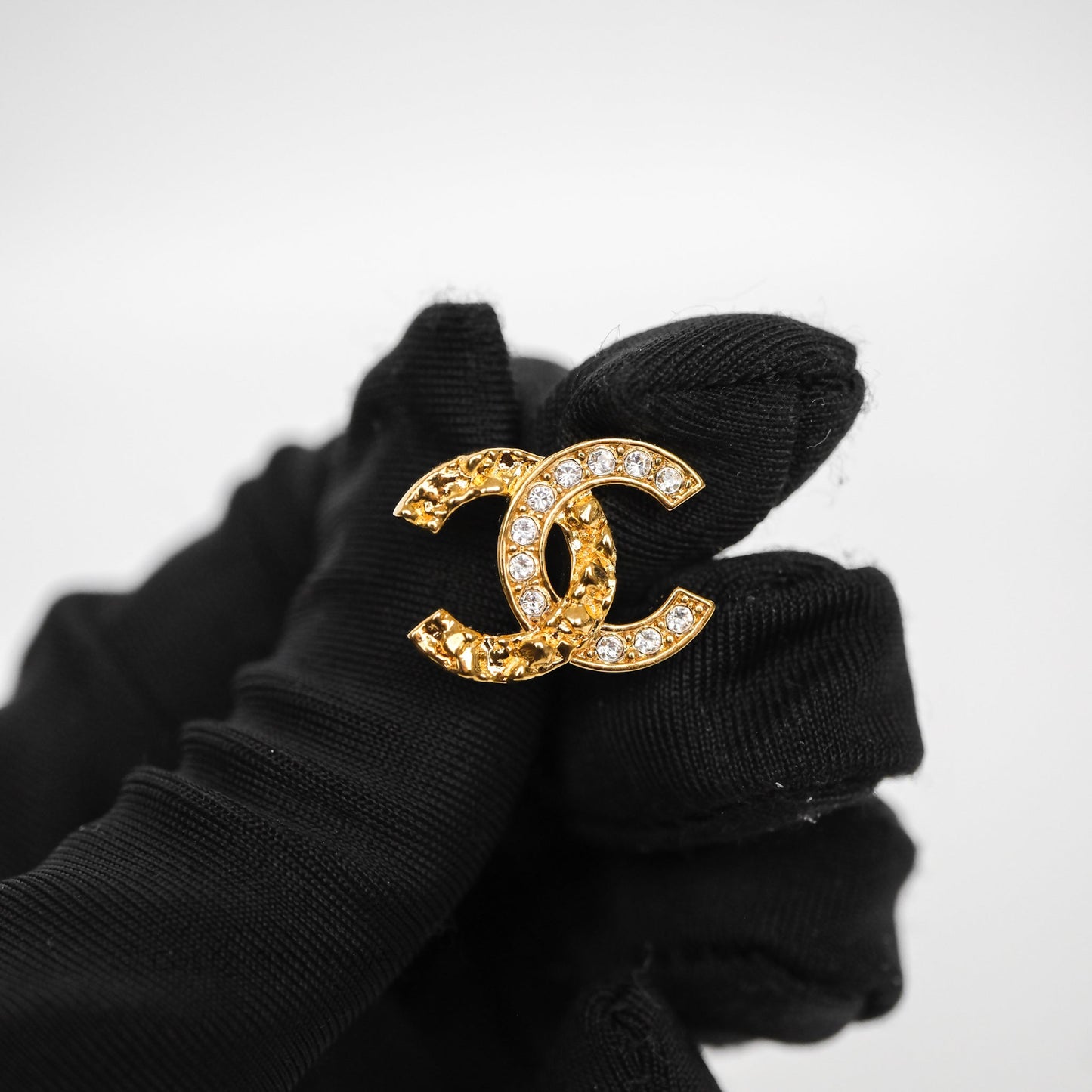 Chanel Crystal CC Earrings Gold Tone 26C