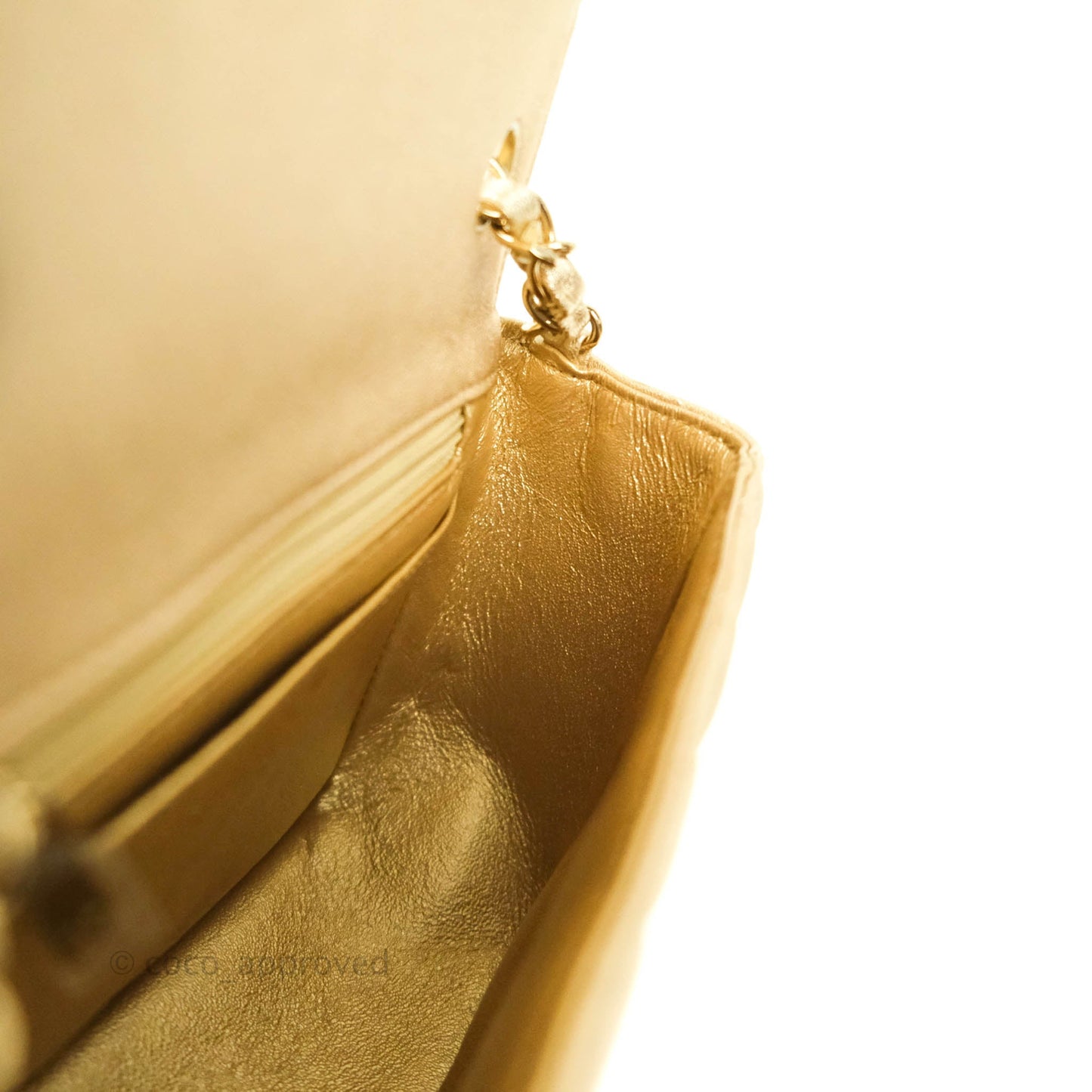 Chanel Classic Quilted Mini Square Flap Iridescent Gold Gold Hardware 21P