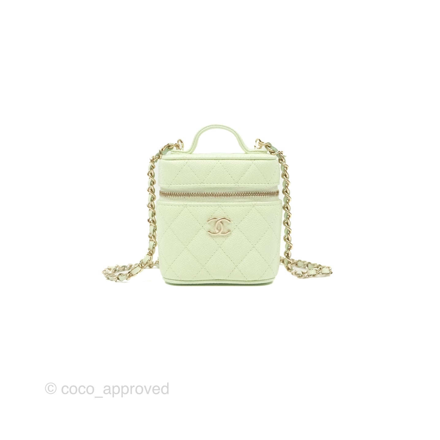 Chanel Quilted Small Handle With Care Vanity Case With Chain Green Caviar Gold Hardware