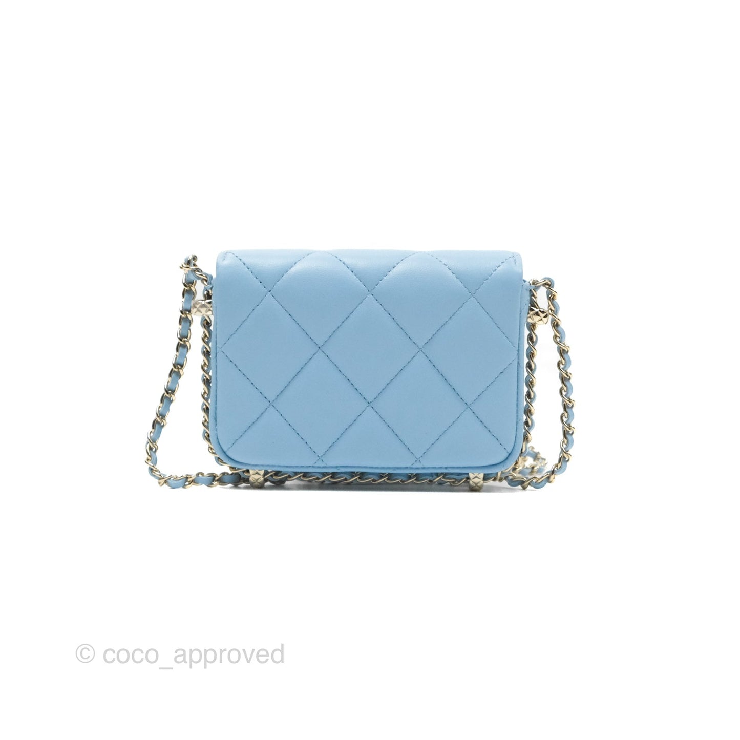 Chanel Mini Clutch With Chain Blue Lambskin Gold Hardware
