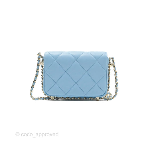 Chanel Mini Clutch With Chain Blue Lambskin Gold Hardware