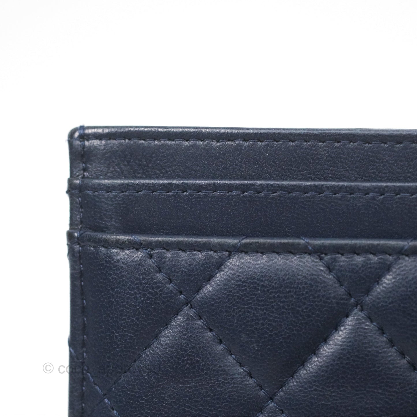 Chanel Quilted Classic Flat Card Holder Navy Sliver Hardware