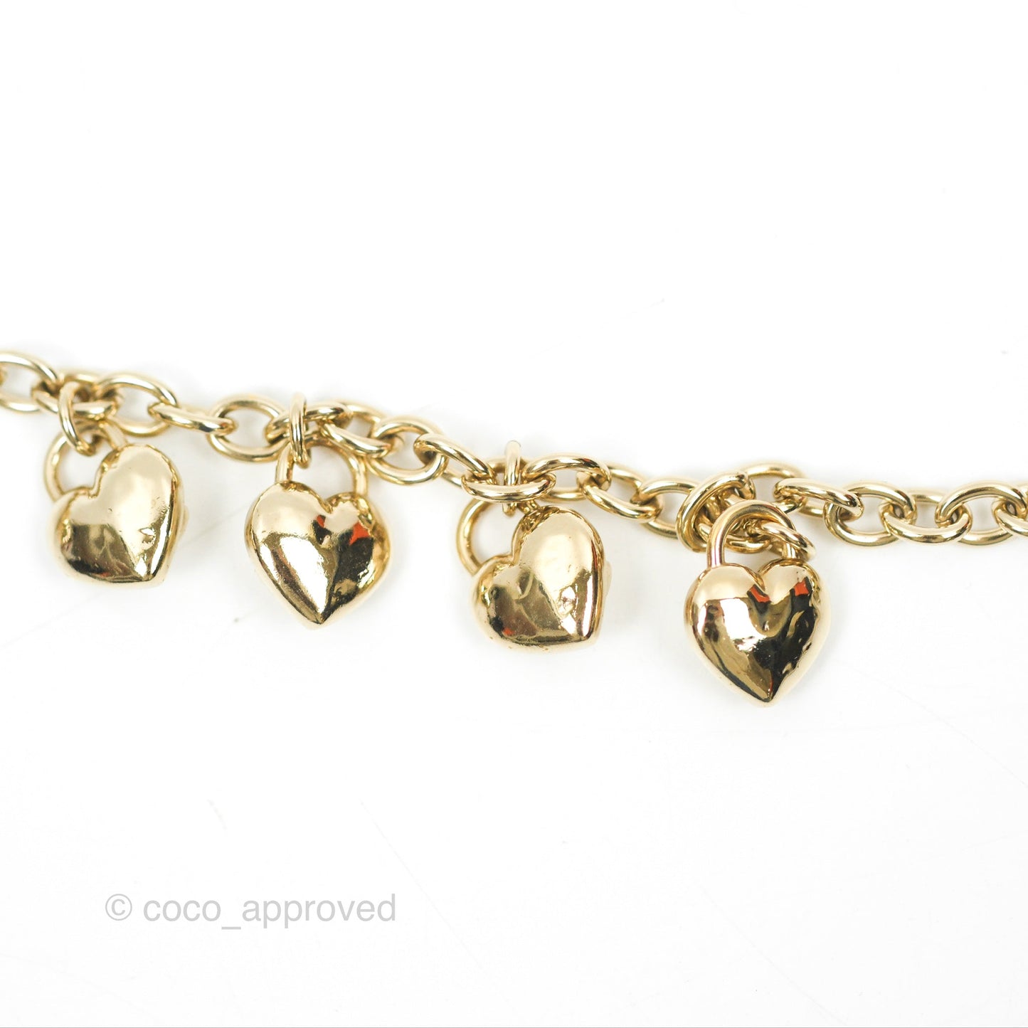 Chanel CC Heart Padlock Charms Chain Bracelet Gold Tone 22B