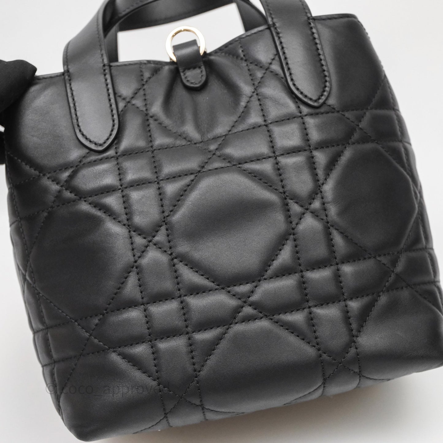 Christian Dior Small Toujours Vertical Tote Bag Black Macrocannage Calfskin Gold Hardware