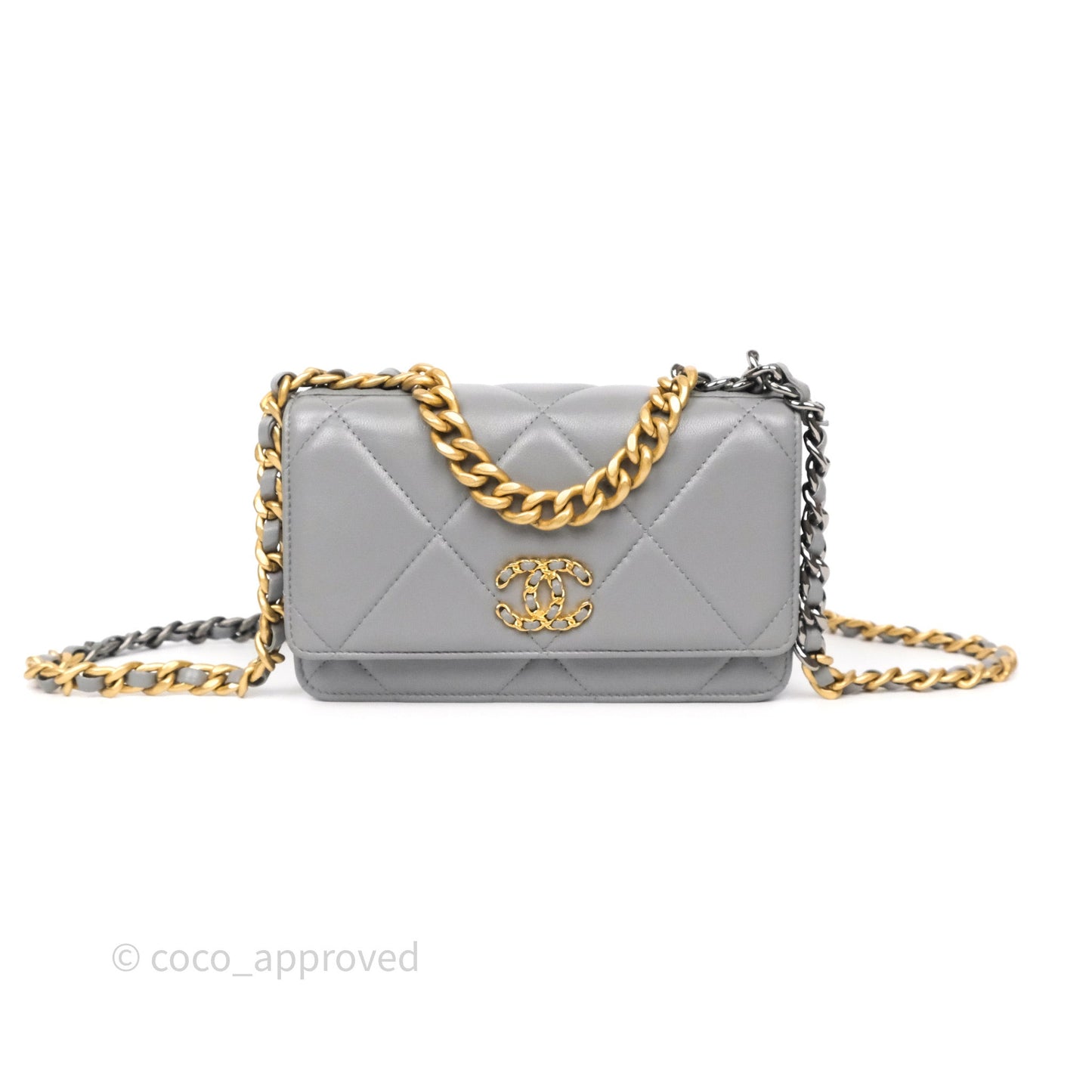 Chanel 19 Wallet on Chain WOC Grey Lambskin Mixed Hardware