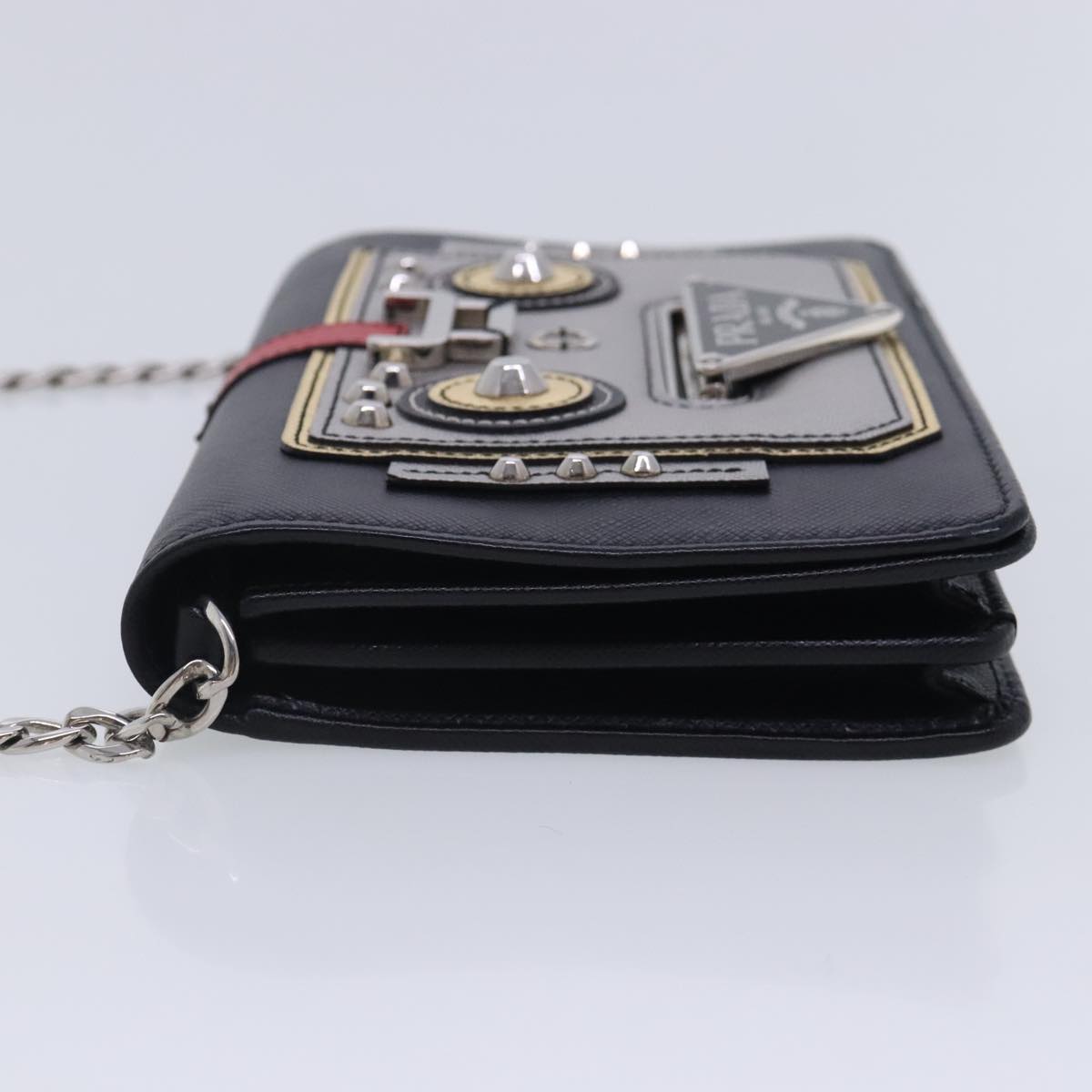 Luxury Prada Chain Shoulder Bag Safiano leather Black Silver  91725