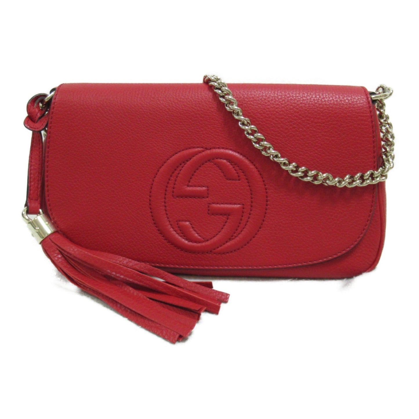 Luxury Gucci Trending 2025 Soho Chain shoulder Bag Shoulder bag Leather Red
