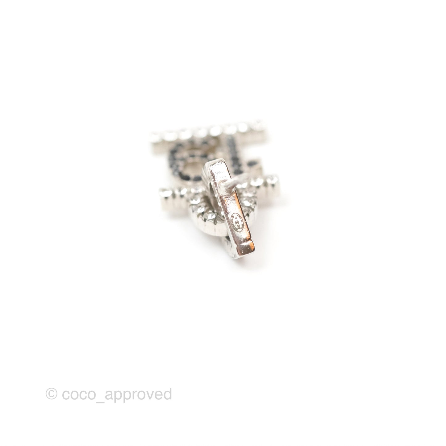 Chanel Crystal 19 CC Lock Earrings Silver Tone 22A