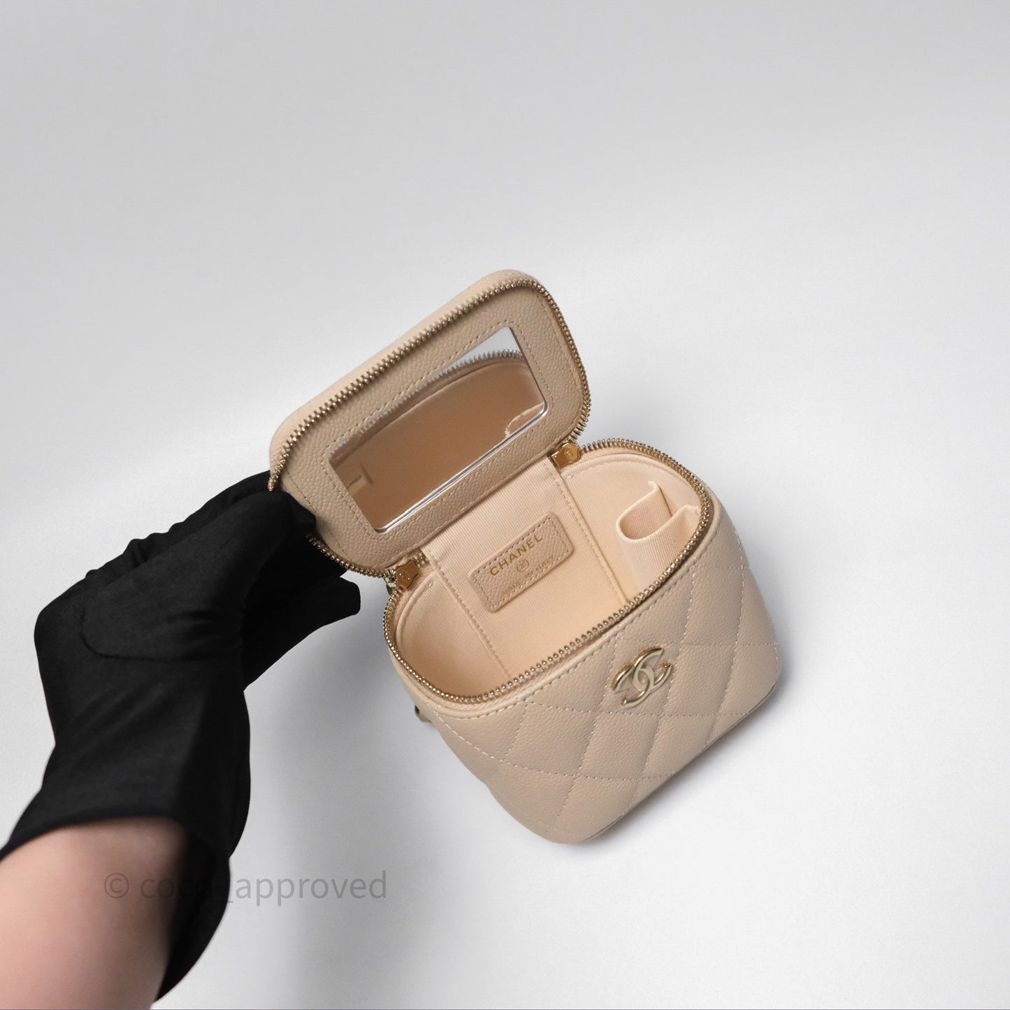 Chanel Mini Vanity With CC Chain Beige Caviar Gold Hardware