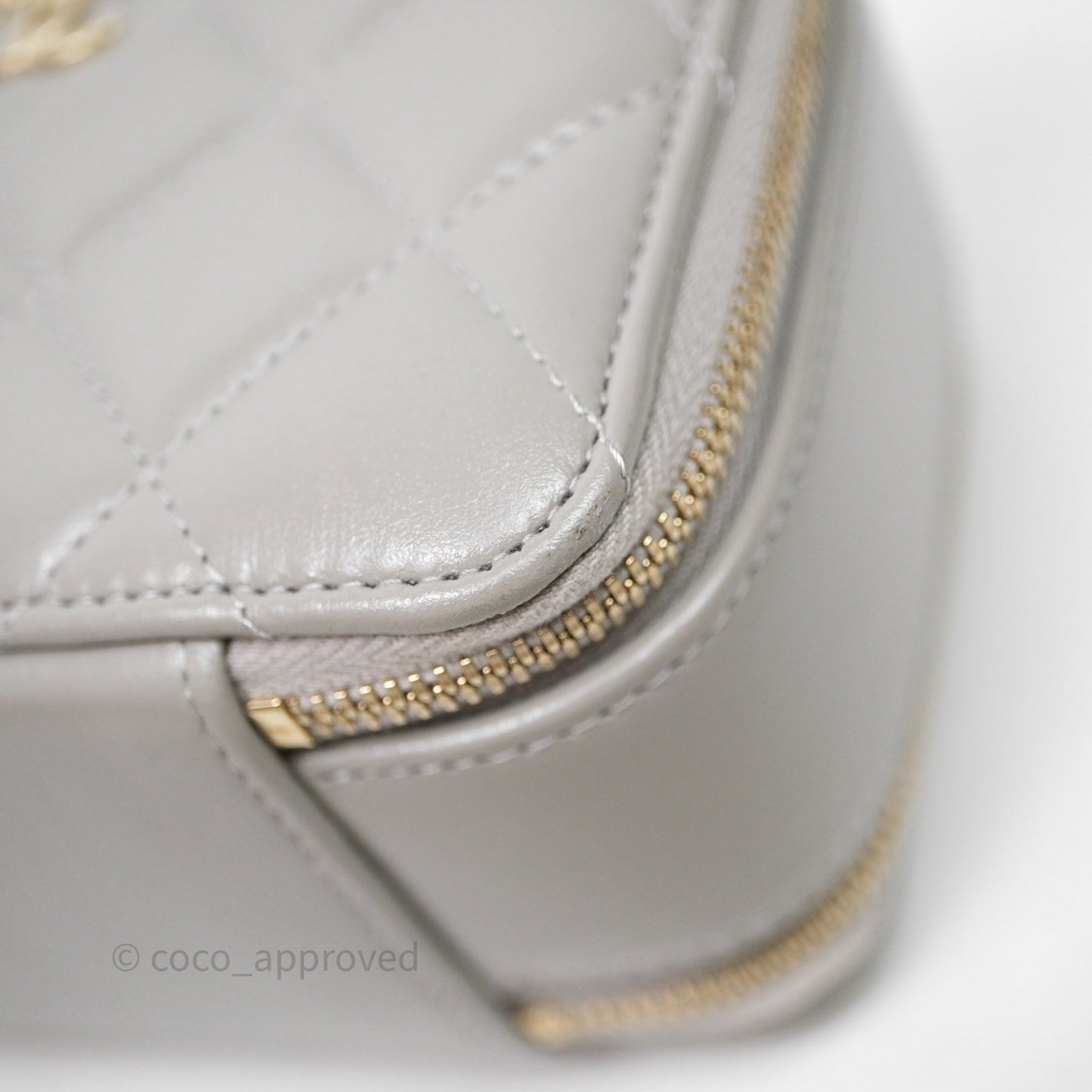 Chanel Mini Top Handle Camera Case Grey Shiny Calfskin Gold Hardware 22B