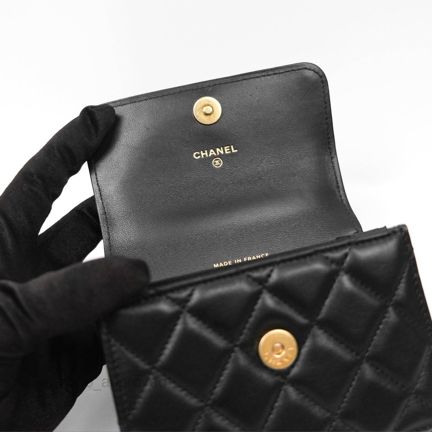 Chanel Top Handle Clutch With Chain Black Lambskin Aged Gold Hardware