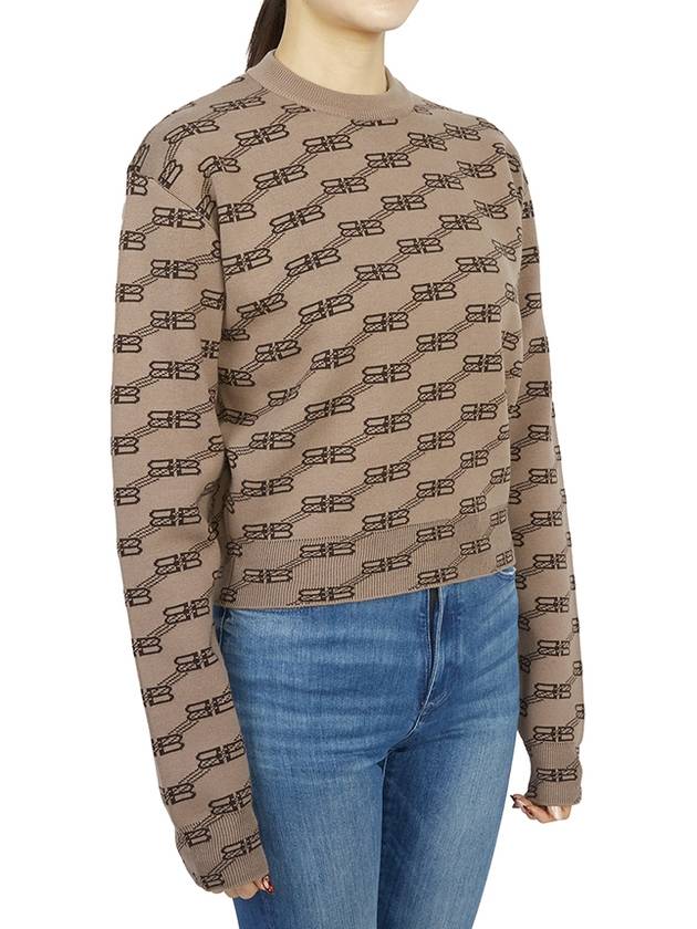 Luxury Balenciaga BB Icon Jacquard Knit Top Brown